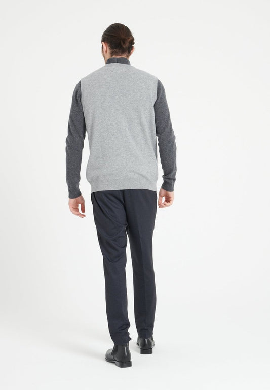 Pull col V sans manches homme en cachemire gris clair - LUKE 9